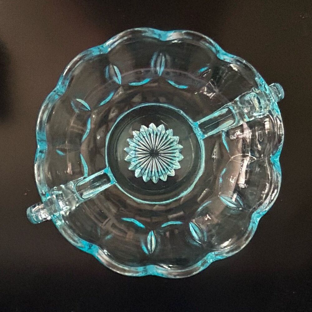 Anchor Hocking Fairfield Aqua Blue Nappy Bowl Candy Condiment Nut